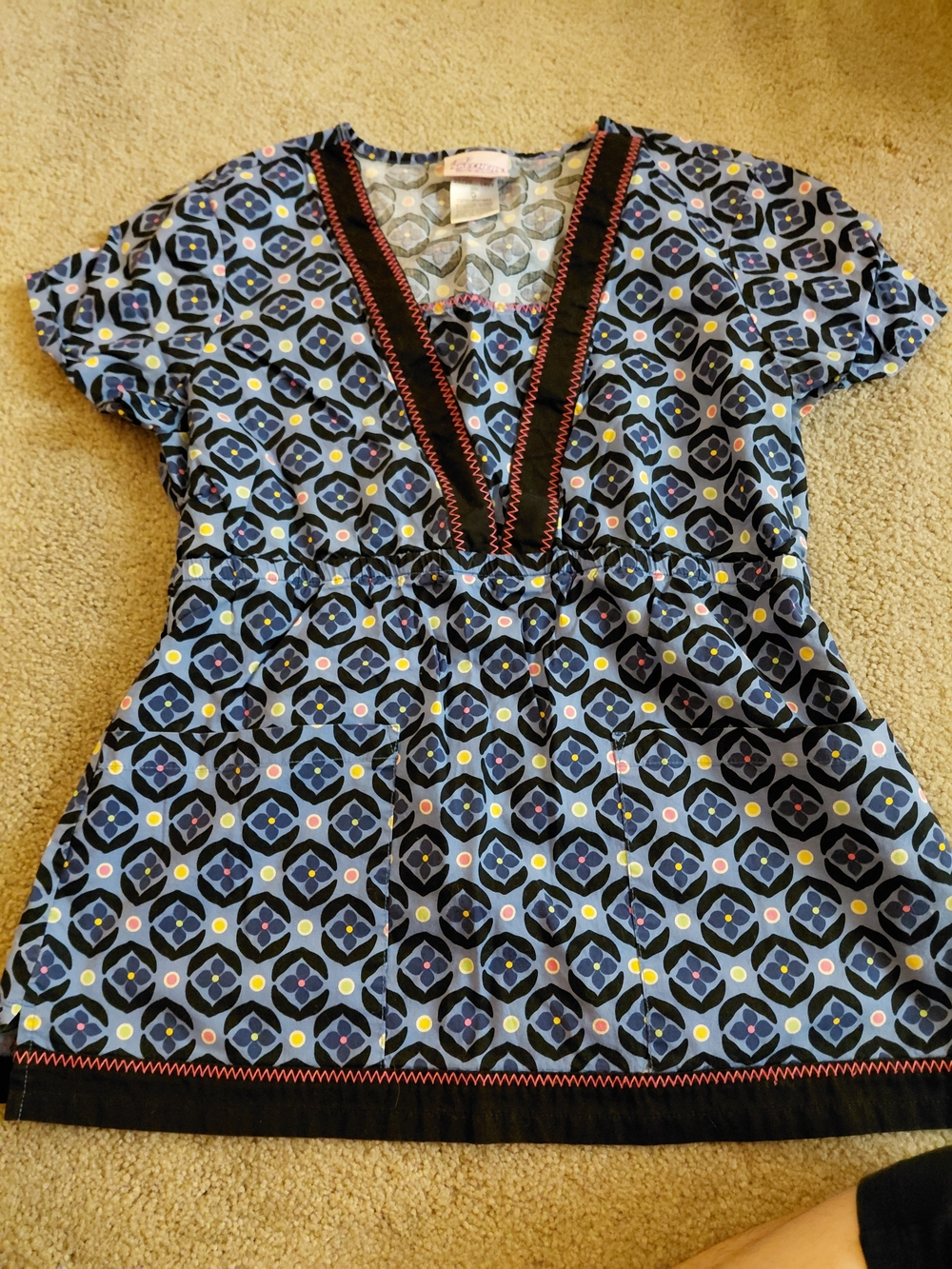 Skechers Blue Geometric V-Neck Scrub Top